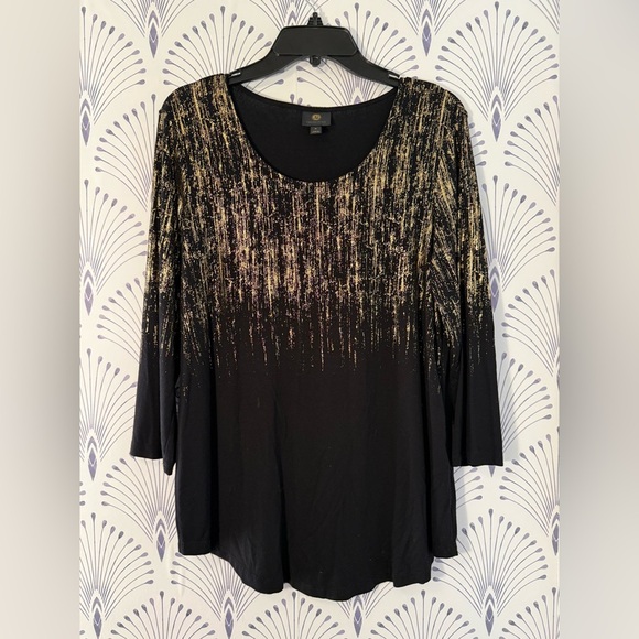 JM Collection Black and Gold Blouse - Picture 1 of 3